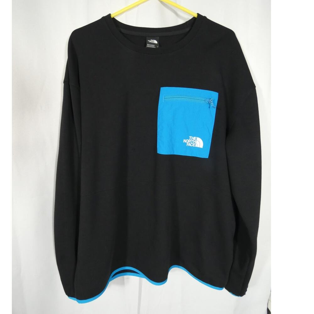 The North Face Men's Large Crew Neck Pull Over Black Sweatshirt Zip Pocket